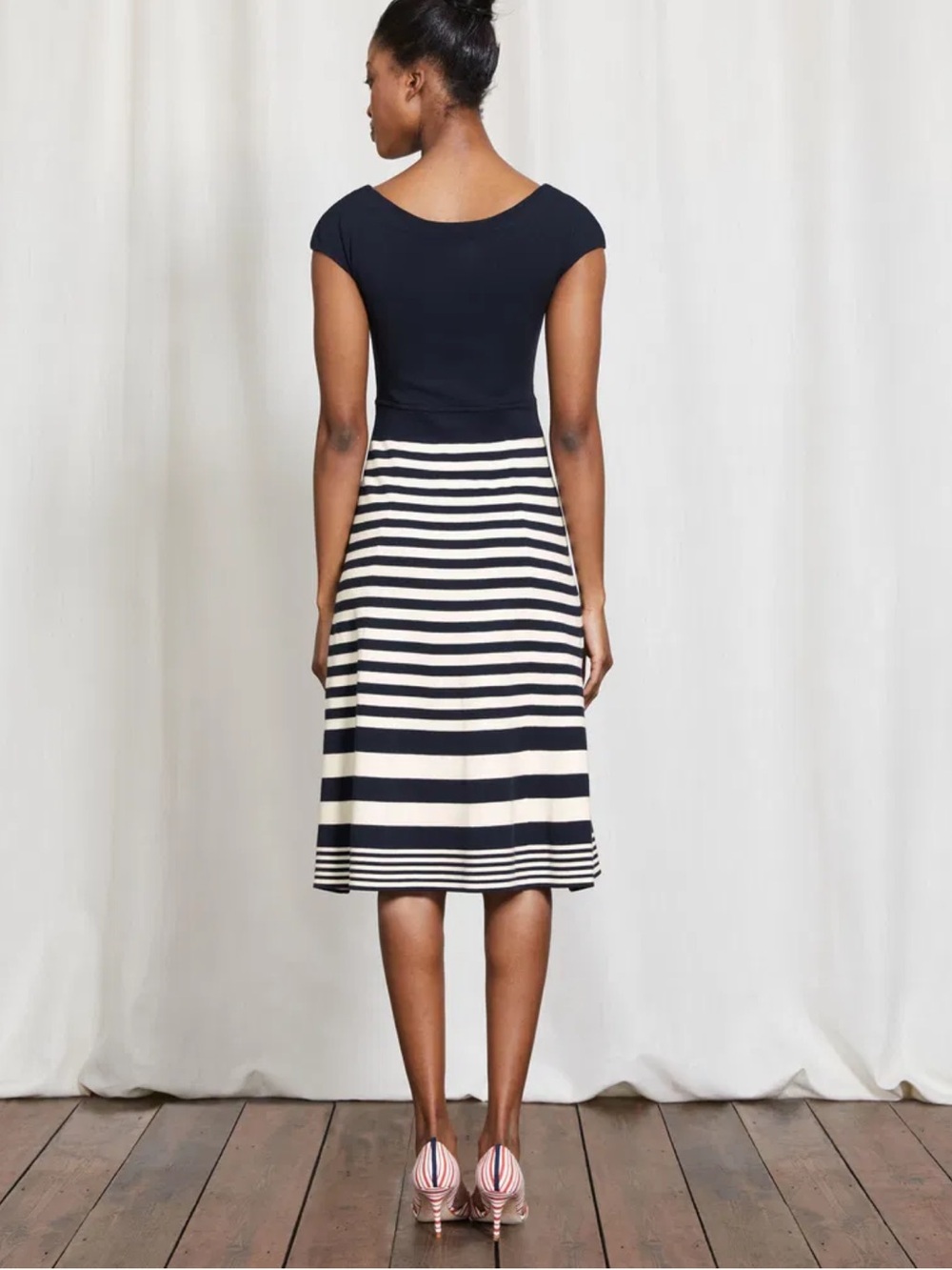 Boden Navy & Cream Striped Fit-and-Flare Dress - Picture 3 of 9
